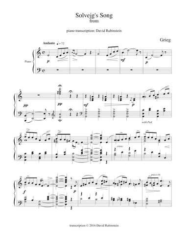 Solvejg's Song - piano transcription (arr. David Rubinstein)