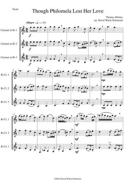 Though Philomela Lost Her Love for clarinet trio (arr. David Warin Solomons)
