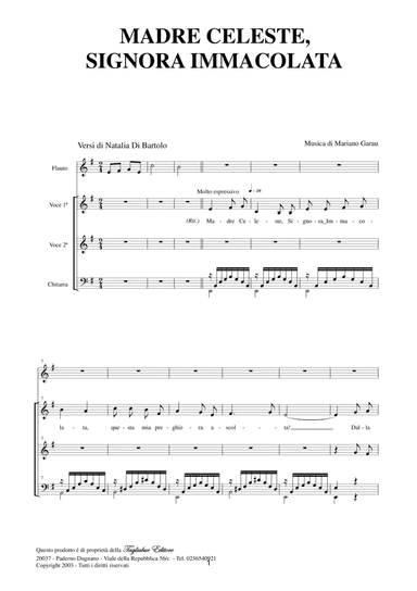 MADRE CELESTE - Mariano Garau - For Flute, 2 voices and guitar