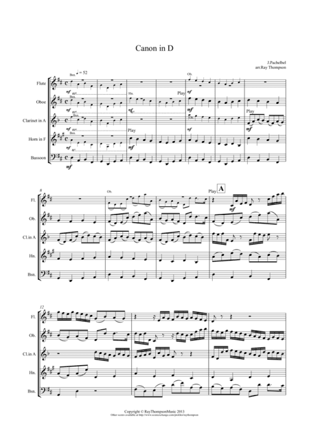 Pachelbel: Canon In D - wind quintet (arr. Ray Thompson)