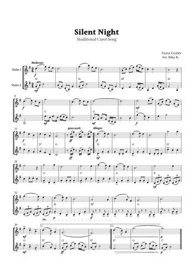 Silent Night for Violin Duet (arr. Rika K.)