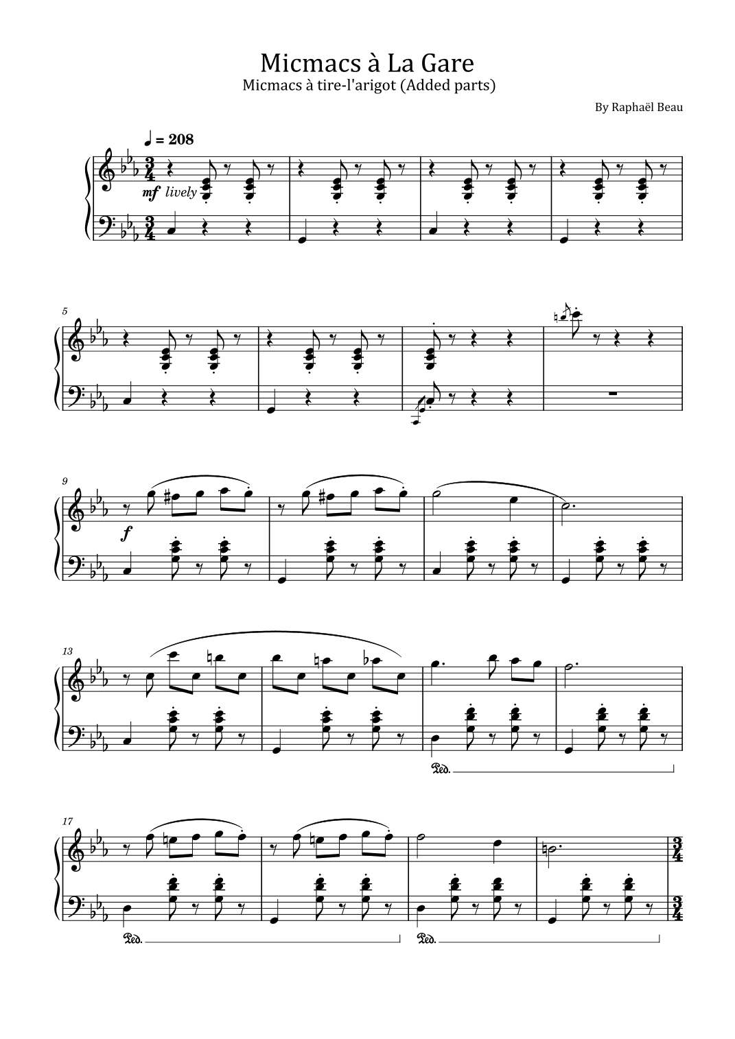 Micmacs à la Gare - Micmacs A La Gare - l'arigot (Added parts) - For Piano Solo (arr. poon)