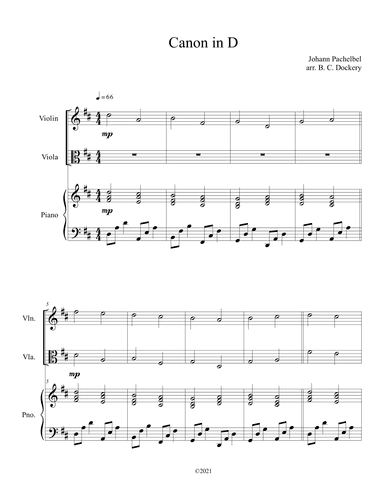 Canon in D (Violin and Viola Duet with Piano Accompaniment) (arr. B. C. Dockery)