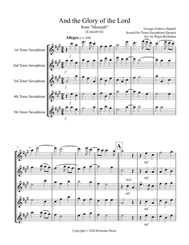 And the Glory of the Lord (from "Messiah") (G) (Tenor Saxophone Quintet) (arr. Regis Bookshar)