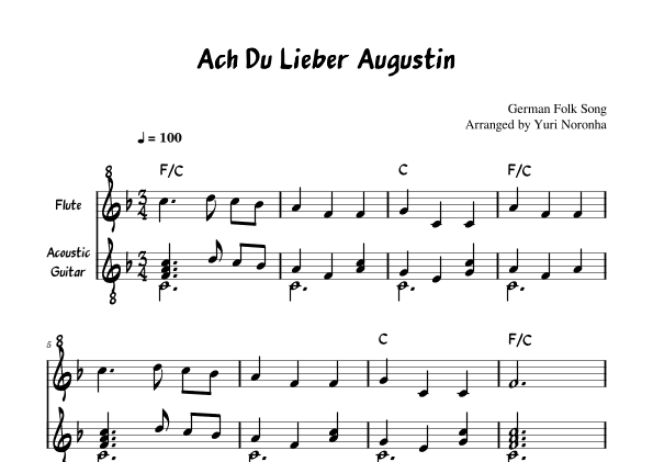 Ach Du Lieber Augustin - For Flute and Acoustic Guitar (Very easy German Folk Song) (arr. Yuri Noronha)