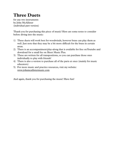 Three Contrasting Duets - For Any Two Wind Instruments (Bb Transposition)