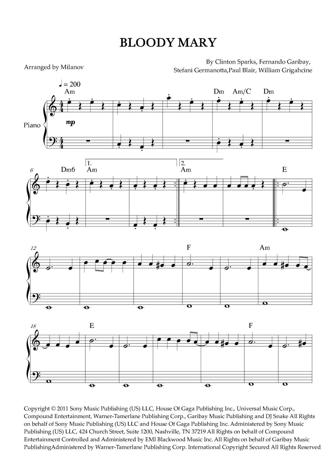Bloody Mary (arr. Milanov)