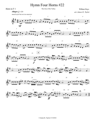 THE LILY OF THE VALLEY (Horn Quartet #22) (arr. James K. Taylor)