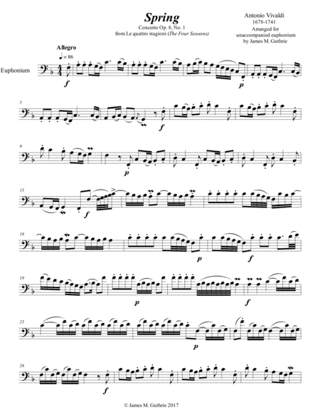 Vivaldi - The Four Seasons: Spring for Solo Euphonium (arr. James M. Guthrie, ASCAP)