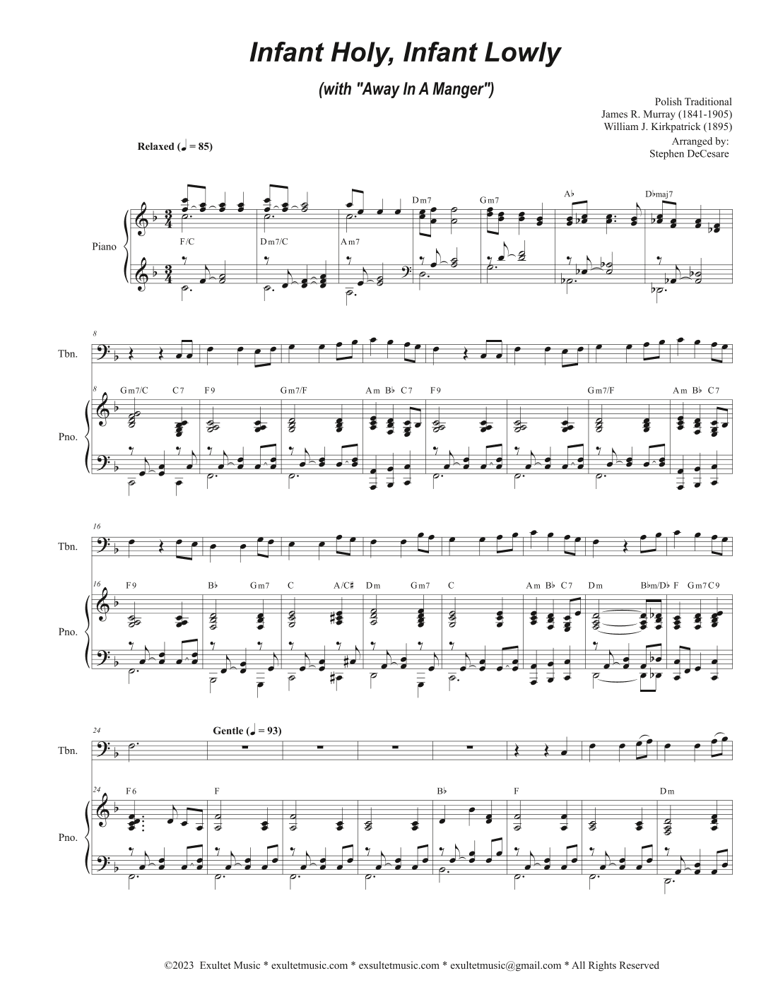 Infant Holy, Infant Lowly (with "Away In A Manger") (Trombone solo and Piano) (arr. Stephen DeCesare)
