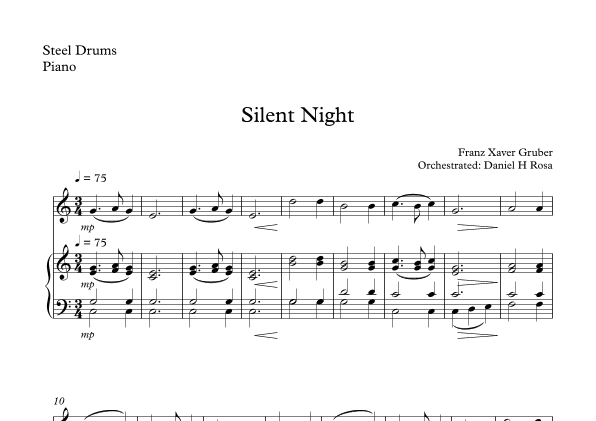 Silent Night - Christmas Carol - Steel Drums and Piano (arr. Daniel H Rosa)