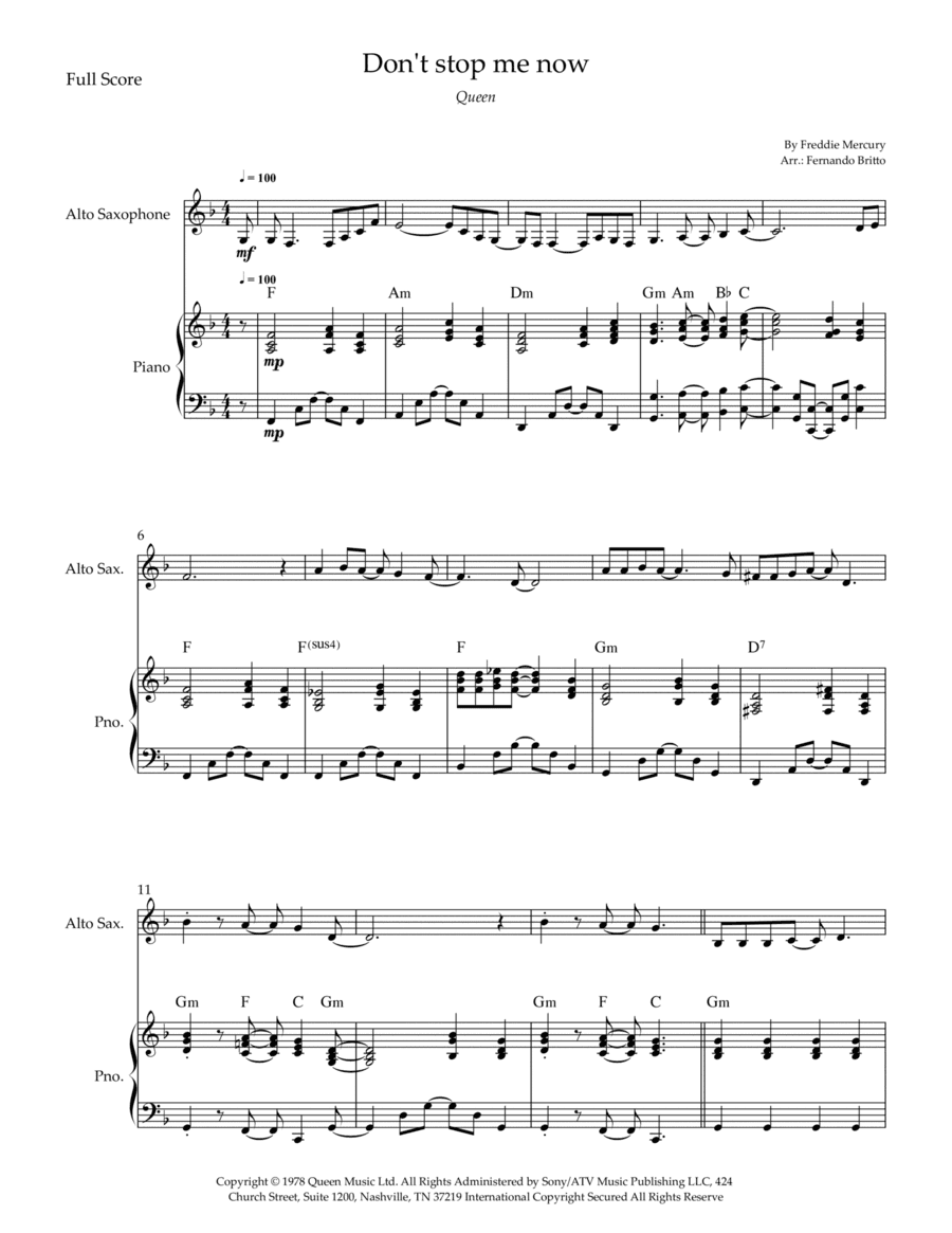 Don't Stop Me Now (arr. Fernando Britto)