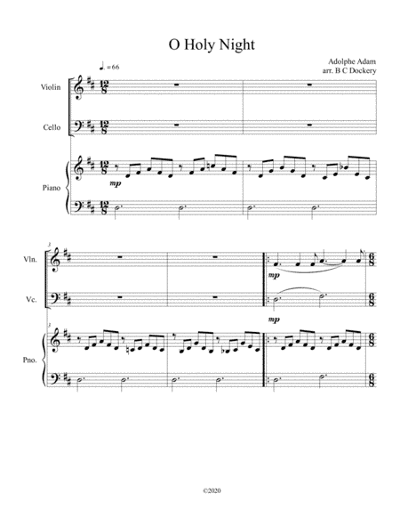 O Holy Night (violin and cello duet) with piano accompaniment (arr. B C Dockery)