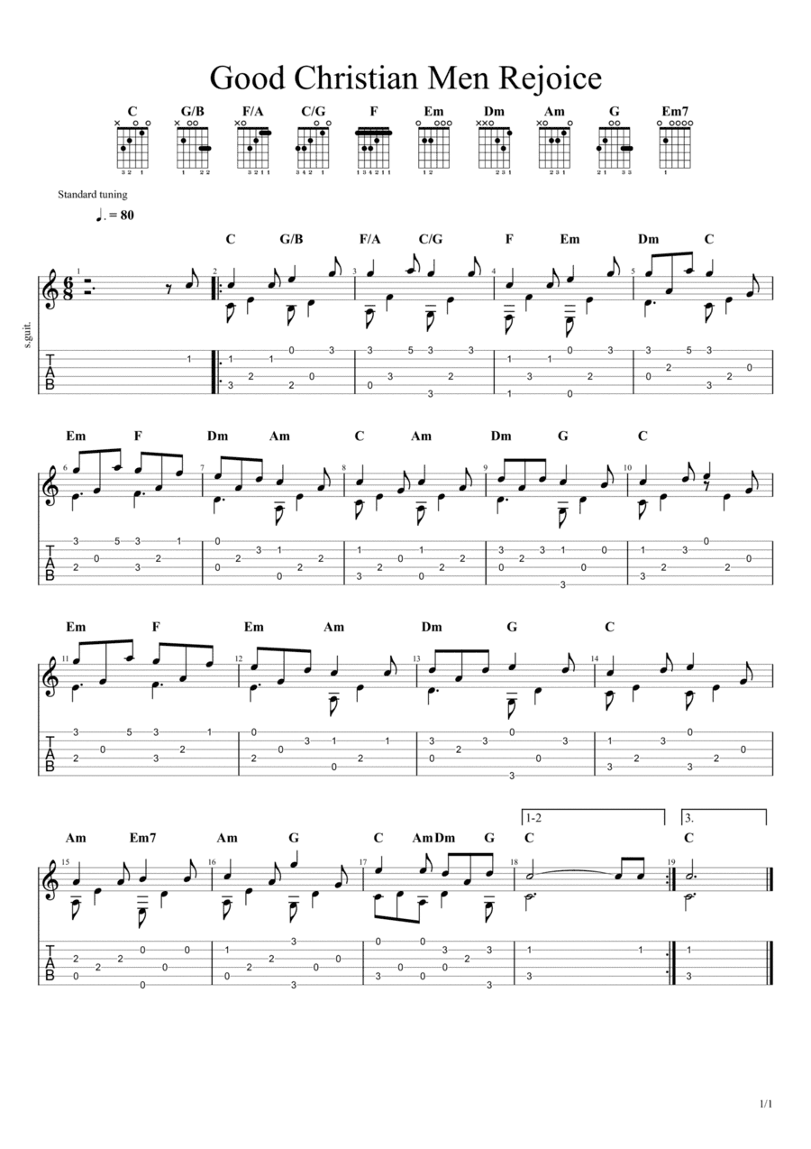 Good Christian Men Rejoice (Solo Fingerstyle Guitar Tab) (arr. Chris Richter)