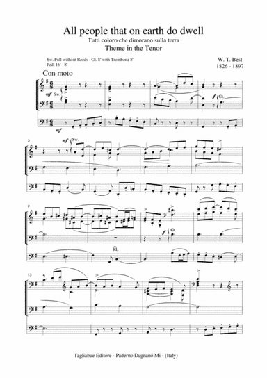ALL PEOPLE THAT ON EARTH DO DOWELL - W. T. Best - For Organ 3 staff (arr. Marcello Meneguzzo)
