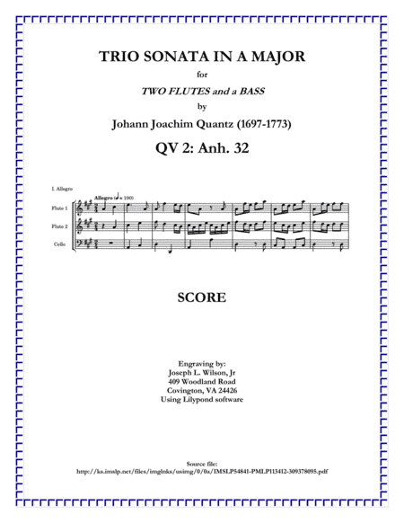 Quantz Trio Sonata in A Major QV 2: Anh. 32 (arr. Joseph L. Wilson, Jr.)