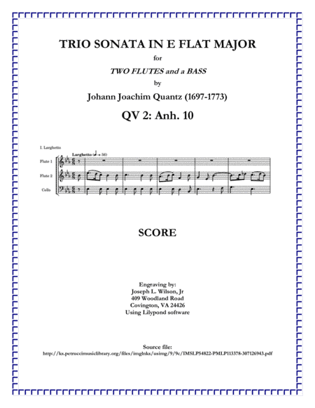 Quantz Trio Sonata in E Flat Major QV 2:Anh 10 (arr. Joseph L. Wilson, Jr.)