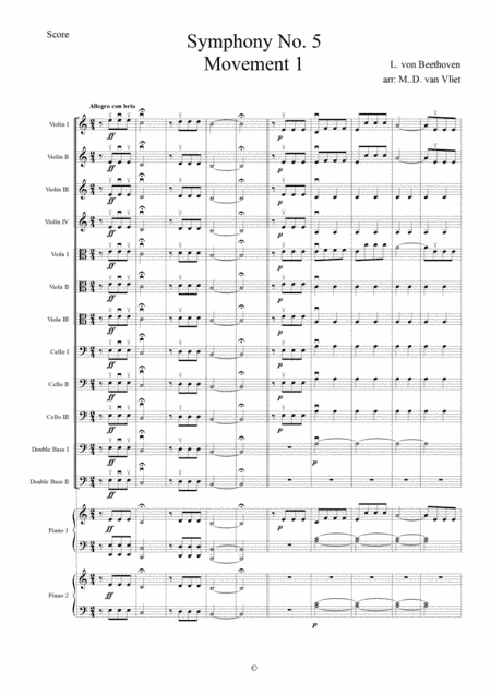 Multi Level Beethoven 5 Allegro con brio String Orchestra and Piano (arr. Michiel van Vliet)