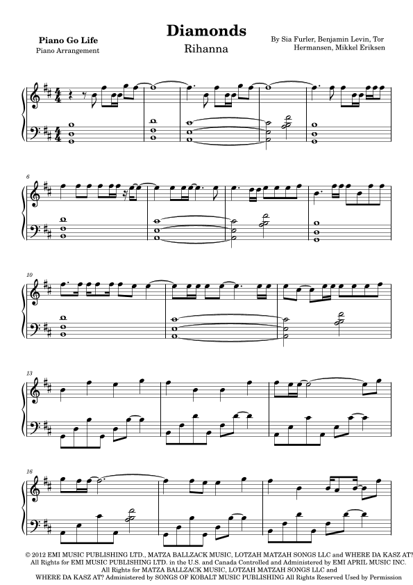 Diamonds (arr. Piano Go Life)