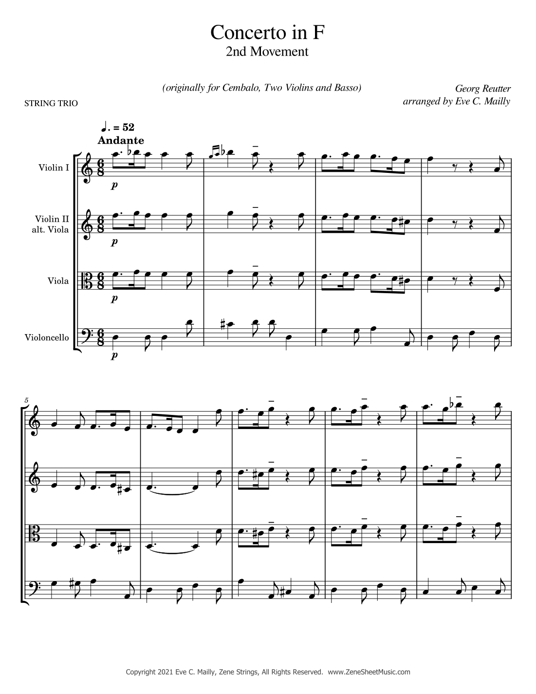 Concerto in F - 2nd movement - Reutter - String Trio (arr. Eve C. Mailly - Zene Strings)