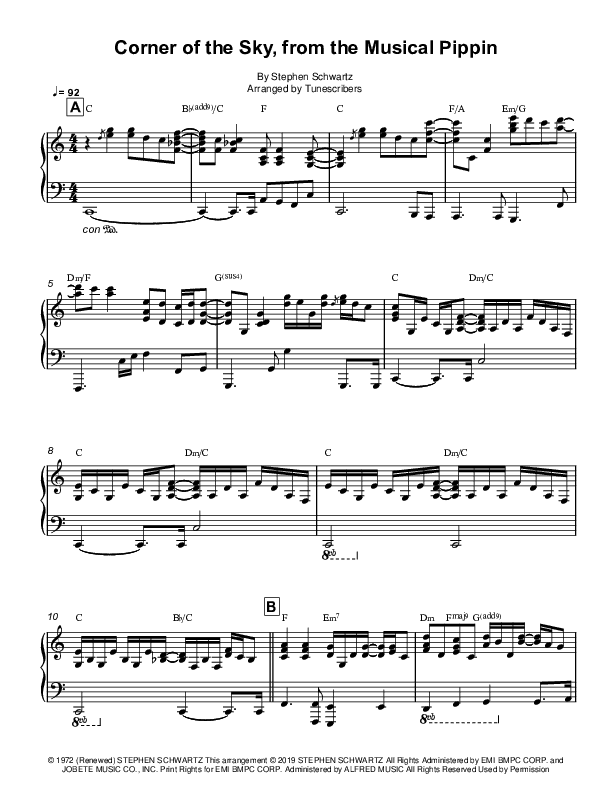 Corner of the Sky, from the Musical Pippin (arr. Tunescribers)