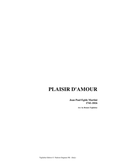 PLAISIR D'AMOUR - Martini - Arr. for Soprano/Tenor (or any instr. in C, Bb, Eb)  and Piano (arr. Renato Tagliabue)