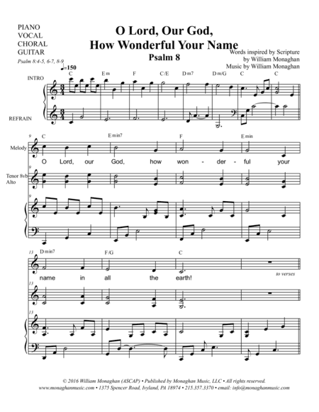 O Lord, Our God, How Wonderful Your Name  (Psalm 8)