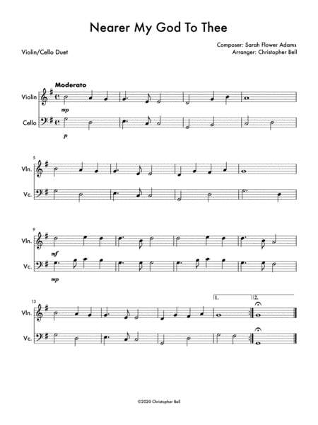 Nearer My God To Thee (Easy Violin/Cello Duet) (arr. Christopher Bell)