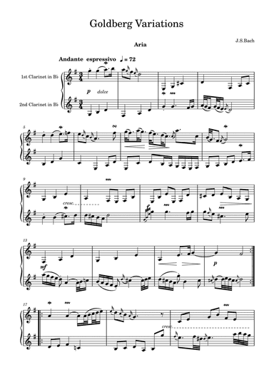 J.S.Bach: Aria of Goldberg Variations for two clarinets (arr. Saho Omukai)