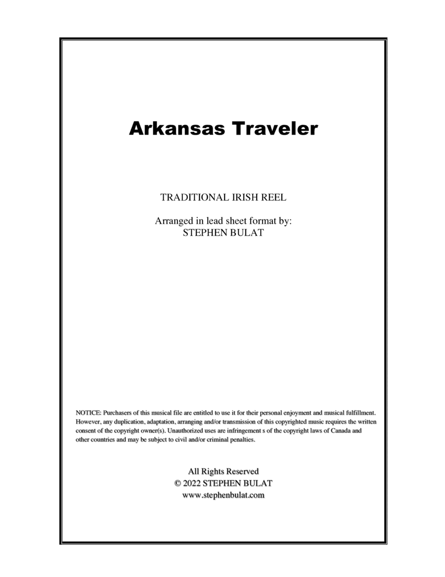 Arkansas Traveler (Old Time Fiddle Song) - Lead sheet in original key of D (instrumental and vocal) (arr. Stephen Bulat)