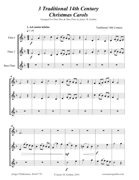3 Traditional 14th Century Christmas Carols for Flute Duo & Bass Flute (arr. James M. Guthrie, ASCAP)
