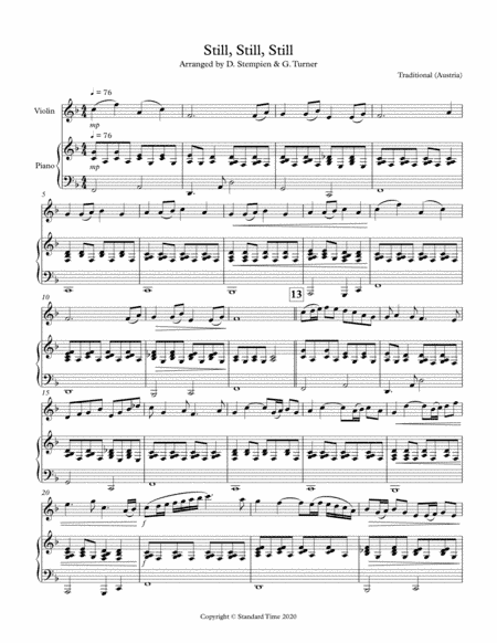 Still, Still, Still for Violin Solo with Piano Accompaniment (Austrian Christmas Carol) (arr. Debra E. Stempien, Gregory H. Turner)
