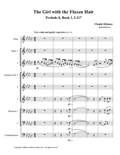 The Girl with the Flaxen Hair, Prelude 8, Book 1 by Claude Debussy (Woodwind Nonet) (arr. Richard Byrnes)
