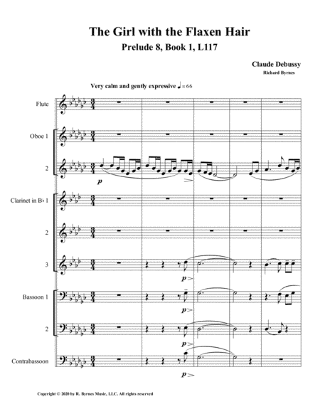 The Girl with the Flaxen Hair, Prelude 8, Book 1 by Claude Debussy (Woodwind Nonet) (arr. Richard Byrnes)