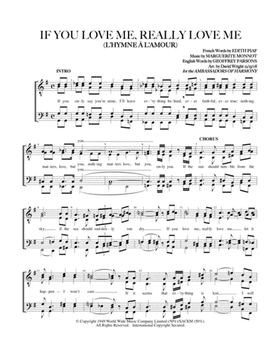 If You Love Me Really Love Me (hymne A L'amour) (arr. David Wright)