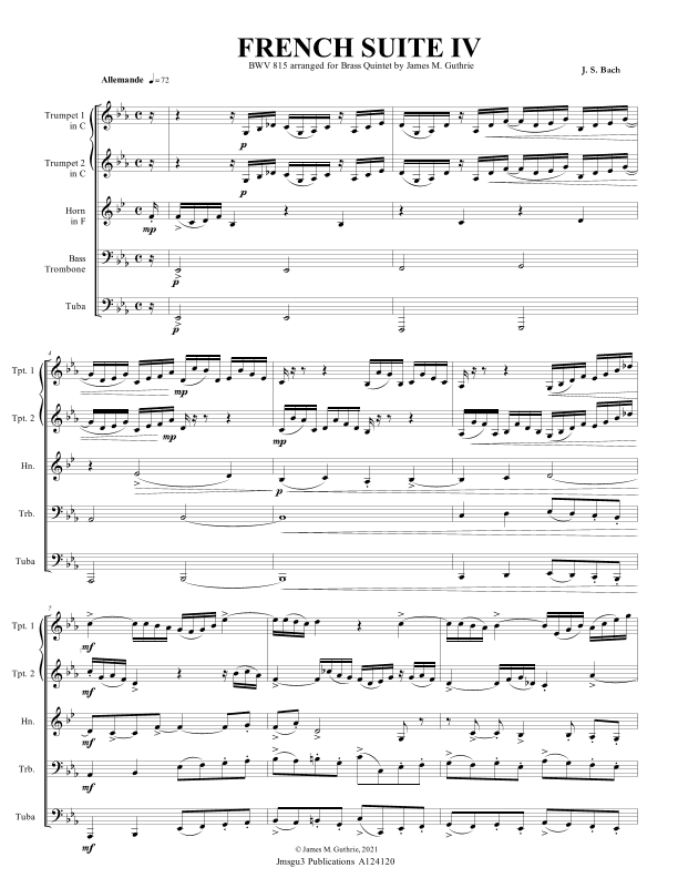 BACH: French Suite No. 4 BWV 815 for Brass Quintet (arr. James M. Guthrie)