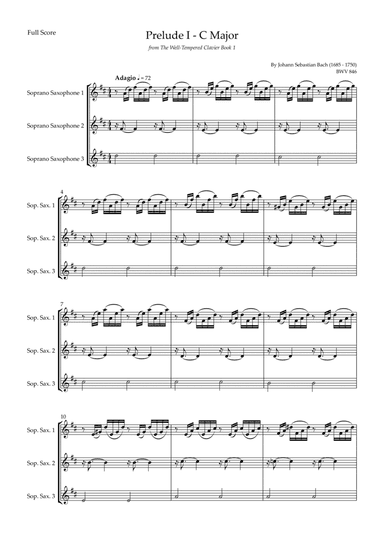 Prelude 1 in C Major BWV 846 (from Well-Tempered Clavier Book 1) for  Soprano Saxophone Trio (arr. Fabio Britto)