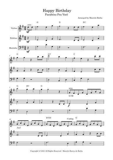 Happy Birthday - Parabéns Pra Você (Violin, Xylophone and Marimba) (arr. Marcelo Borba)