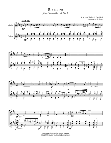 Romanze Op. 10 for violin and guitar (arr. Amadeus Music)