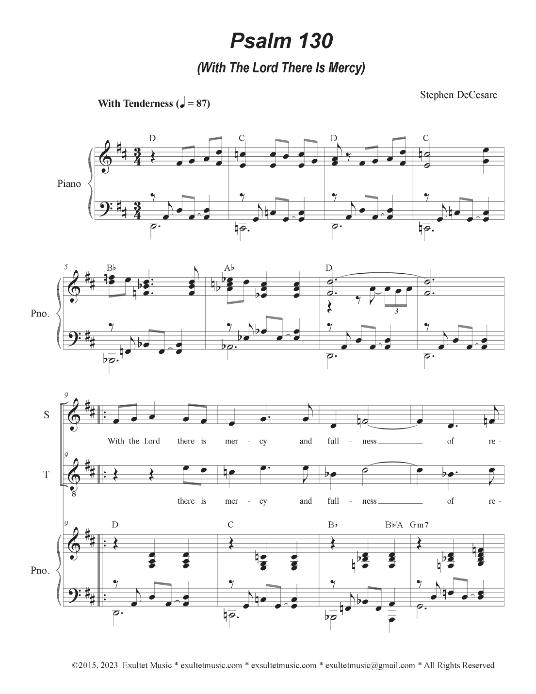 Psalm 130 (With The Lord There Is Mercy) (2-part choir - (Soprano and Tenor)