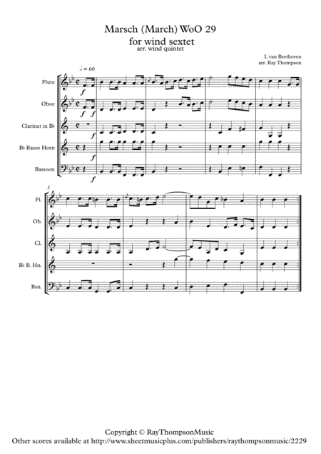 Beethoven: Marsch (March) WoO 29 (composed for wind sextet) - wind quintet (arr. Ray Thompson)