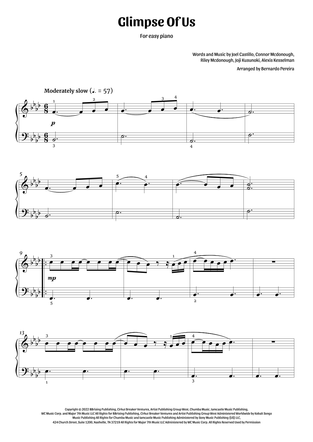 Glimpse Of Us (arr. Bernardo Pereira)