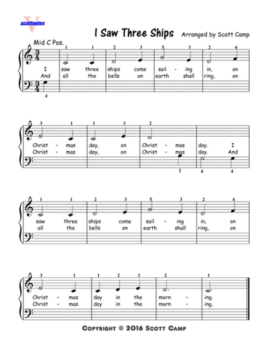 I Saw Three Ships on Christmas Day (First Year Piano Students) (arr. Scott Camp)