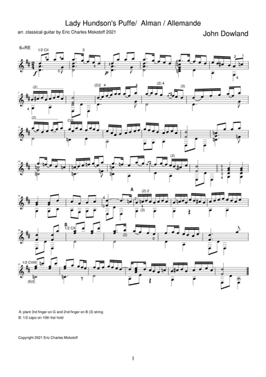 John Dowland Almain or Lady Hundson's Puffe/  Alman / Allemande (arr. Eric Charles Mokotoff)