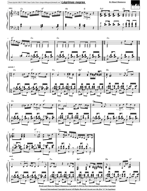Lagrimas Negras (arr. juan carlos esteve / Gran Coda)