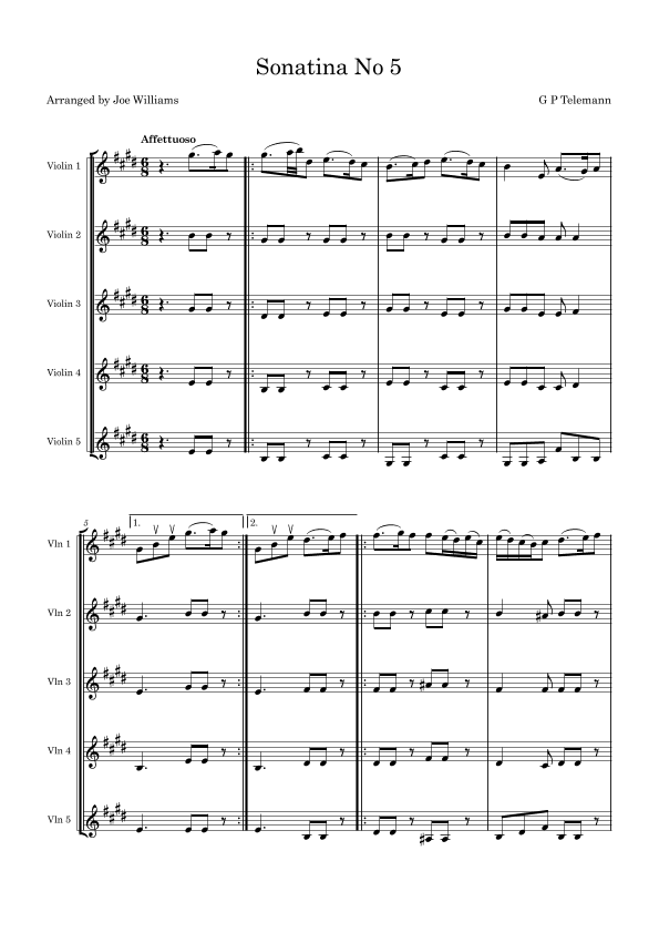 Violin Sonatina No 5 in E Major (arr. Joe Williams)
