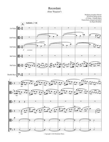 Recordare (from "Requiem") (F) (String Sextet - 5 Violas, 1 Bass) (arr. Regis Bookshar)