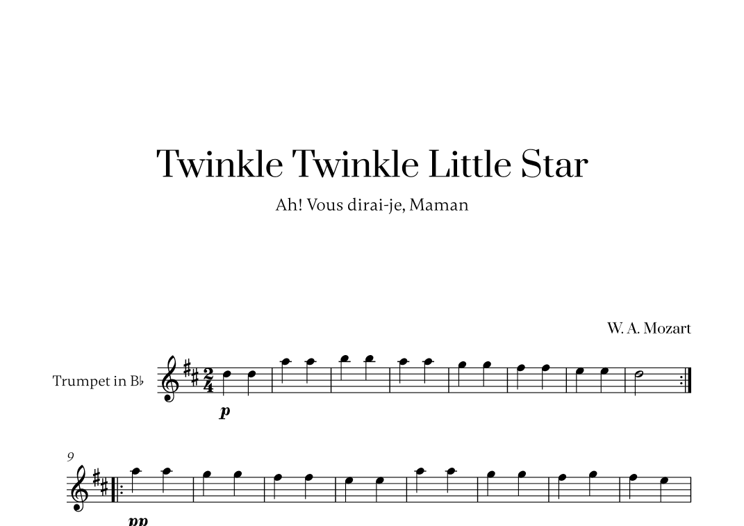 W. A. Mozart - Twinkle Twinkle Little Star for Trumpet in Bb Solo (arr. Cadenza Editions)