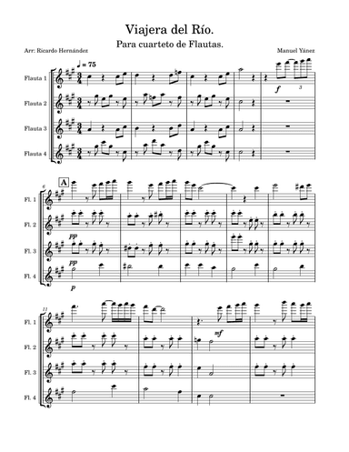 Viajera del río. Flute quartet - Score Only (arr. Ricardo Hernández)