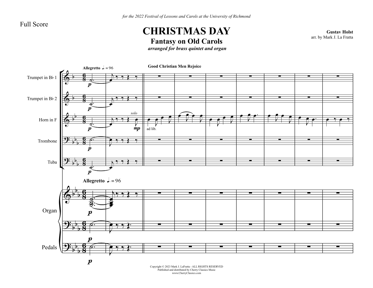 Christmas Day - Fantasy on Old Carols for Brass Quintet and Organ (arr. Mark J. LaFratta)
